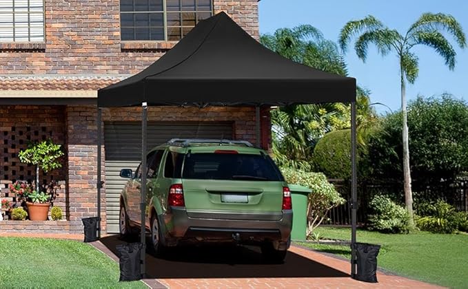 Yaheetech Heavy Duty Pop Up Canopy Tent, 10x15 Commercial Instant Shelter Tent, Outdoor Adjustable Canopy with Wheeled Bag, 4 Sandbags & 8 Stakes, Black
