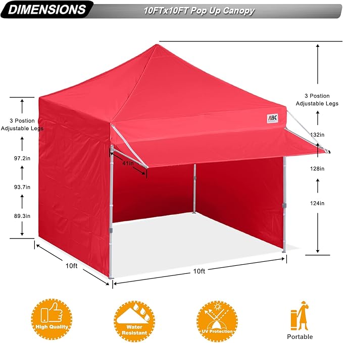 ABCCANOPY 10x10 Pop up Canopy Tent with Sidewalls - Easy up Canopies with Awning, Outdoor Tents for Parties, Market, Commercial Events, Red