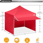 ABCCANOPY 10x10 Pop up Canopy Tent with Sidewalls - Easy up Canopies with Awning, Outdoor Tents for Parties, Market, Commercial Events, Red