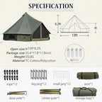 MC TOMOUNT Canvas Tent Bell Tent Yurt with Stove Jack Zipped Removable Floor for Glamping Truck Car Camping