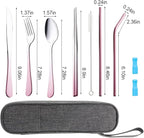 Travel Utensils Set with Case Reusable Portable Cutlery Set Stainless Steel 8pcs Including Dinner Knife Fork Spoon Chopsticks straws(Gradient Pink)