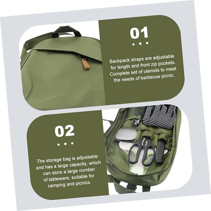 Portable Camping Cutlery Kit with Storage Bag Outdoor Picnic Tableware Set in Olive Green Wear-Resistant Utensils for Hiking Barbecue Garden and Travel Use
