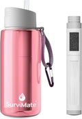 Survimate 5-Stage 0.01μm Ultra-Filtration Filtered Water Bottle, BPA-Free Material, NSF/ANSI 42&372 Certified, Portable Water Filter Bottle for Survival, Camping, Hiking, and Emergency Use