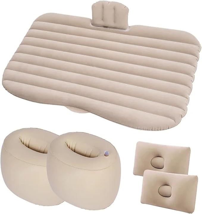 SUV Inflatable Bed, Car Camping Air Mattress, Cold-Resistant and Wear-Resistant Inflatable Mattress, Fast Inflatable Folding Bed, Multi-Functional Travel Sleeping Mat (Beige Size 2)