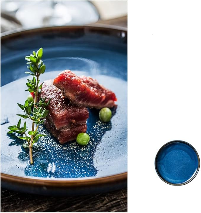 Camping Plates Serving Plate Tray Ceramic Plate Creative Tableware Plate Restaurant Steak Plate Flat Plate Decorative Plate(24cm)