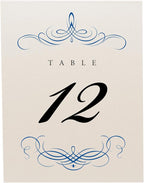 Decadent Flourish Wedding Table Numbers (Select Color/Quantity), Champagne, Royal Blue, 1-45, Double Sided, Tent or Use in a Stand, Great for Parties & Restaurants