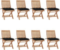 Folding Patio Chairs with Cushions 8 pcs,Portable Camping Chair,Outdoor Lounge Chair,Bistro Table and Chairs outdoor,Garden Chair,Outdoor Dining Chairs,Features 2 Sets of Ropes, Solid Teak Wood