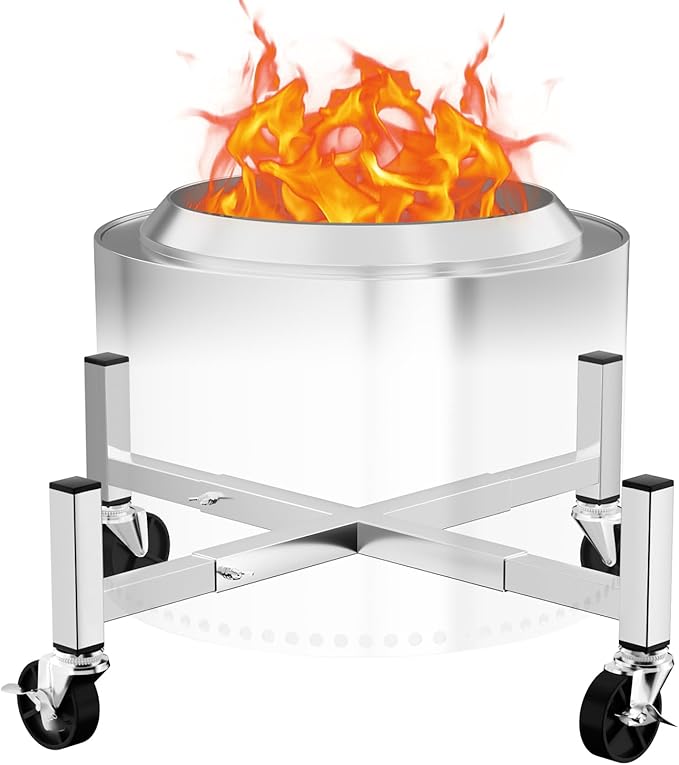 Hisencn Expandable 15-27" Fire Pit Rolling Stand – Heavy-Duty 360° Swivel & Locking Wheels, Universal Fit for Solo Stove & More Fire Pit, Rust-Proof Stainless Steel for Patio, Camping, Outdoor