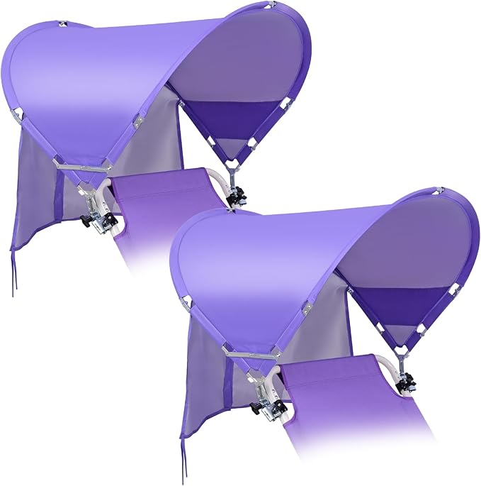 XL Universal Beach Chair Umbrella Canopy, UPF 50+ Chair Sun Shade Attachment with Adjustable Clamp for Camping, Lawn, Wheelchair, Tanning, Zero Gravity, Lounge, Outdoor Chairs, Oversized, 2 Pack