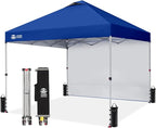CROWN SHADES 10x10 Pop Up Canopy with 1 Side Wall - Beach Tent with One Push Setup - Outdoor Sun Shade for Events, Parties, Camping - Gazebo with STO-N-Go Cover Bag (Navy Blue)