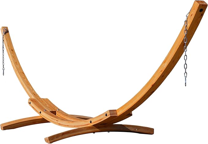 Lazy Daze Hammocks 13 FT Outdoor Arc Wood Hammock Stand, 2 Person Hard Pine Wood Hammock Stand with Carabiners and Chains for Outdoor Patio Garden Yard Poolside, 500lb Capacity, Natural