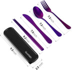 Travel Utensils with Case, Quatish 5 Piece Stainless Steel Silverware Set for Work, Portable Reusable Travel Cutlery Set, Fork and Spoon Set for Picnic, Camping, Gadgets, Lunch Box for Men, Purple