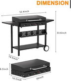 4 Burner BBQ Gas Griddle with Hood, 30 Inch Stainless Steel Portable Detachable Propane Griddle, 60,000 BTU Flat Top Grill with Side Shelves for Camping, Black