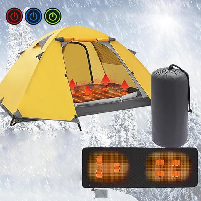 Heated Sleeping Bag Pad, Adjustable Warm Foldable Tent Sleeping Mat, Seven Zone Heating, Machine Washable, Quickly Increase Temperature (Blue)