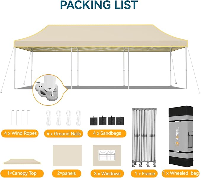 Hoteel 10x30 Pop Up Canopy Tent Heavy Duty with 5 Sidewalls, Waterproof Party Tent, Easy Set-up Commercial Instant Tents with Roller Bag & Sandbags, Hexagonal Leg (1-Year Warranty)