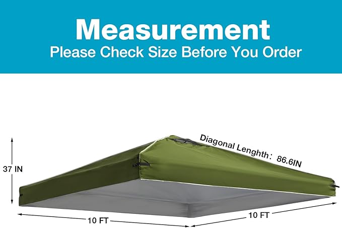 10x10 Canopy Replacement Top Cover with Air Vents for ez up Pop up Canopy Gazebo Tent with Adjustable Straps, Waterproof & Anti-UV for Outdoor Shade (Frame Not Included) (Army Green)