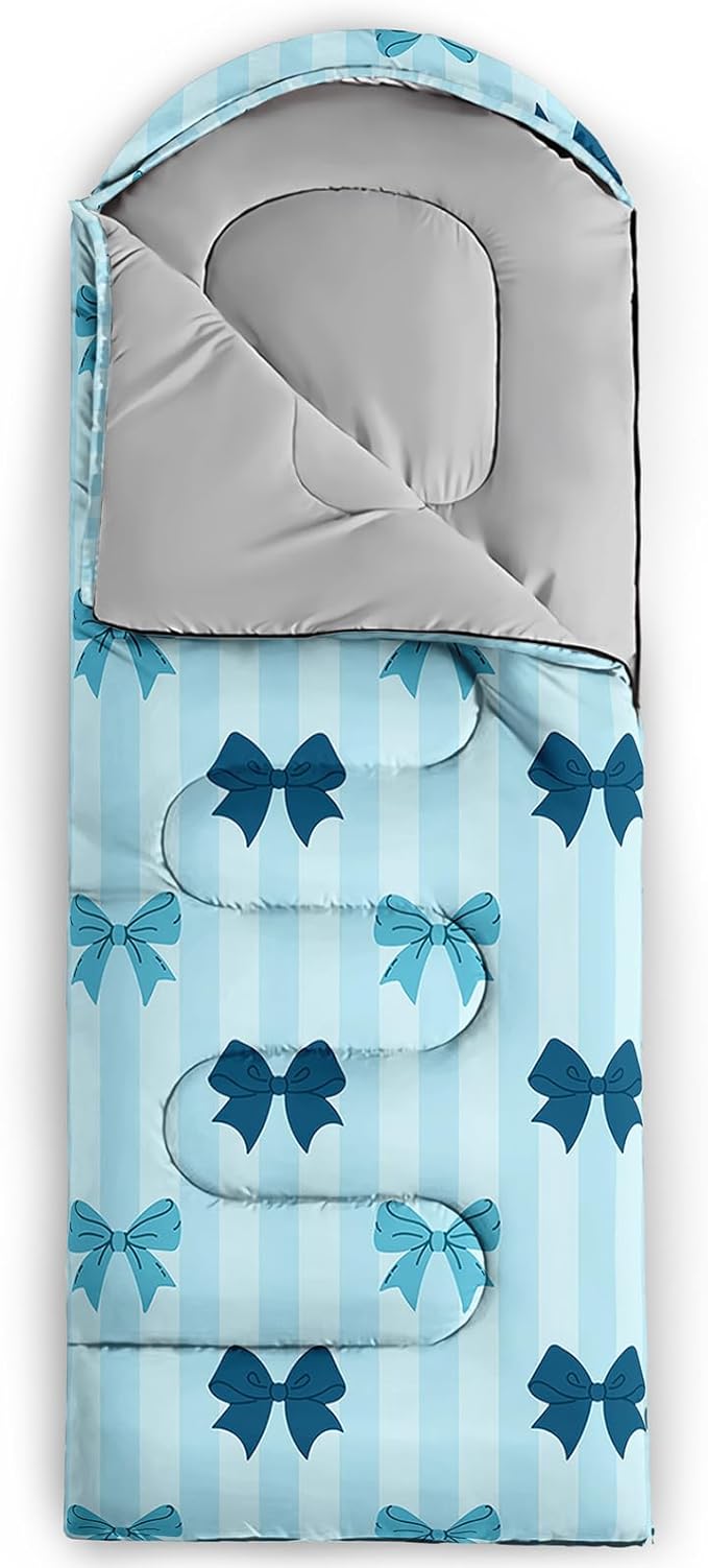Colorful Bow Sleeping Bag, 3 Season Warm Cool Weather, Hand Drawn Bow Camping Sleeping Bag for Adult, Cute Bowknot Camping Backpacking for Outdoor Traveling Hiking Hunting Gear Equipment