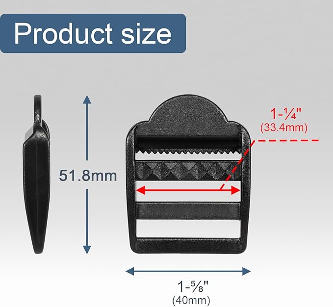 CooBigo 10 Pack Plastic Ladder Lock Buckles, 1-1/4" Ladder Slider Buckle for Backpack Strap Nylon Webbing Clip Replacement, Outdoor Camping Gear Sleeping Bag Tent Tie Down Strap Accessories (Black)