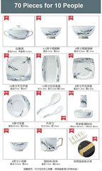 38/70 Pieces Chinese Tableware Set Ceramic Marble Effect Tableware Gift Service for 6-10 People (70pieces)