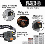 Klein Tools 56414 Rechargeable 2-Color LED Headlamp, Fabric Strap, Spotlight, Floodlight, Red LED, 800 Lumens, USB Cable, Camping, Running