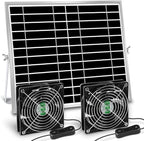Solar Powered Fan, Solar Fan for Shed, Chicken Coop, Greenhouse, Outside with Two IPX7 Waterproof 5In Fans 13Ft On/Off Switch Cable Exhaust Intake Mounting Way and Installation Kits