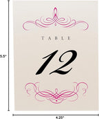 Decadent Flourish Wedding Table Numbers (Select Color/Quantity), Champagne, Fuschia, 1-80, Double Sided, Tent or Use in a Stand, Great for Parties & Restaurants - Made in the USA