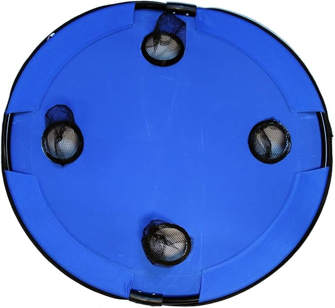 Preferred Nation | 2 Tier Folding Camping Table with 4 Mesh Cup Holders Blue | Polyester with Metal Frame | Compact, Convenient Carry Case Included | Side Table for Tailgate