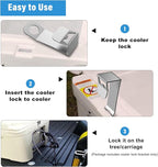 2 Packs Cooler Lock Bracket with Bottle Opener, Heavy Duty Metal Cooler Tie Down Compatible with Yeti/RTIC Coolers, Security Lock Bracket Cooler Accessories
