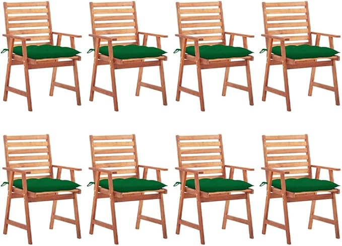 Patio Dining Chairs 8 pcs,Lawn Chair,Camping Chair,Garden Chair,Featuring Slatted Design,Waterproof Cushion,Each Cushion Features 2 Sets of Ropes, with Cushions Solid Acacia Wood