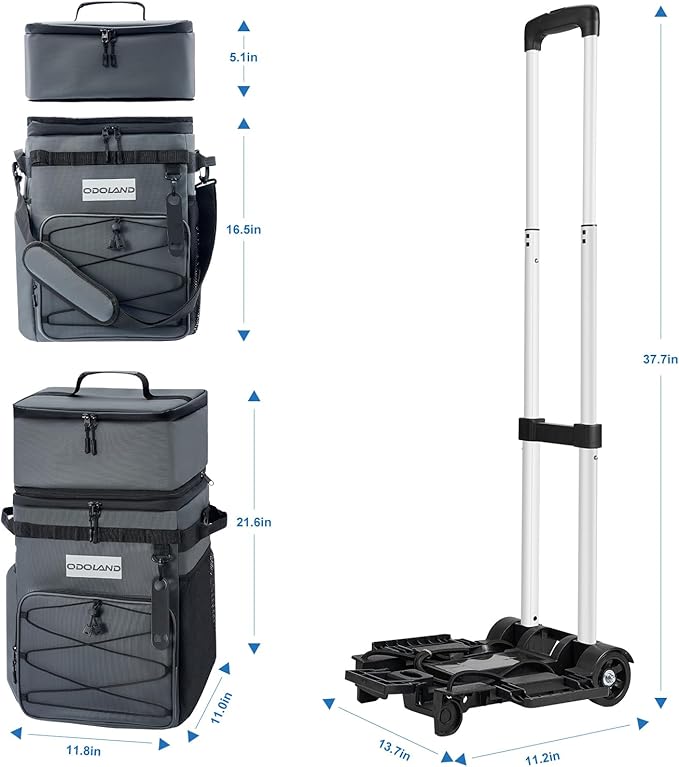 Odoland 48/72 Can Rolling Cooler Bag with Wheels & Handle, Collapsible Insulated Ice Chest for Beach, Camping & Tailgating - Portable Travel Soft Cooler on Wheels, Collapses for Easy Storage