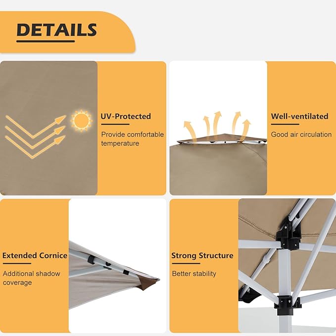 Gazebos on Clearance 12x12-Feet Easy Instant Pop Up Canopy Sidewalls Shade Lightweight Folding Portable Outdoor Clearance Patio Tent Waterproof Anti Uv Outdoor Exhibition Heavy Duty (Brown)
