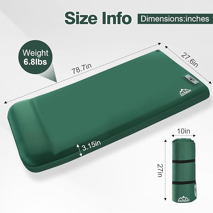 Self Inflating Sleeping Pad with Electric Pump, 3.15" Ultra-Thick Memory Foam Camping Mattress, 4-Season Sleeping Pad with Built-in Pillow for Camping Tent Car Travel