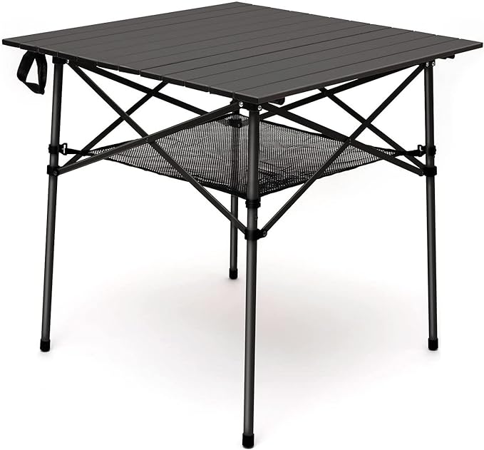 SUNNYFEEL Aluminum Folding Table for Camping, Lightweight Roll Up Top, Portable Camp Tables with Carry Bag for Outdoor Picnic (Square, Brown)