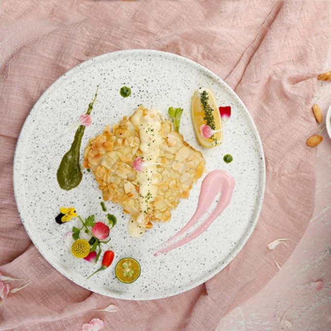 Camping Plates Dinner Plate Western Food Round Salad Plate High Edge Round Flat Plate Hotel Club Creative Ceramic Tableware Decorative Plate