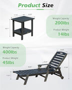 Domi Outdoor Chaise Lounge Chair with Table, HDPE Outdoor Lounge Chair with Reclining Backrest, Patio Chaise Lounger for Poolside, Outside Sunbathing Tanning, Black