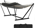 2 Person Double Hammock with Adjustable Steel Stand & Pillow, Heavy Duty Portable Outdoor Hammock Set, MAX 450 LBS Weight Capacity for Patio, Garden, Beach, Backyard