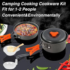 MDybf Camping Cookware Kit Portable Kitchen Cooking with Folding Handle Travel Tableware Lightweight Bowls Utensil Pot Pan Set for 1 to 2 People Outdoor Backpacking Hiking Picnic Camping BBQ