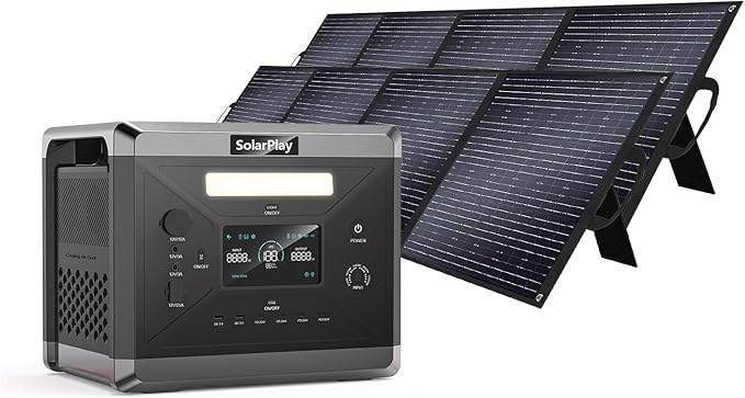 SolarPlay Portable Power Station, 2400W/2160Wh Large Capacity Solar Generator, with 2x200W Solar Panels, 4 AC Outlets (4800W Peak), Emergency Power Station for Home, Camping, Outdoor Battery Backup