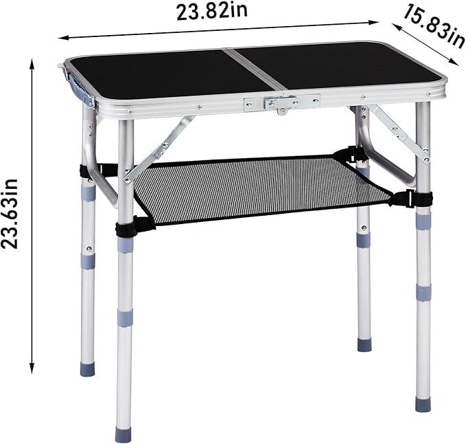 Folding Camping Table, Aluminum Folding Table with Carrying Handle, Lightweight, Portable Camping Table Waterproof for Outdoor Indoor Picnic Beach BBQ (Black, 2ft)