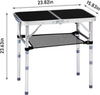 Tri-fold Folding Picnic Table,Outdoor Camping Table Lightweight Portable Aluminum Outdoor Table with Adjustable Heights with Carry Handle,for Outdoor Indoor Hiking Camp BBQ Beach (Black, 2ft)