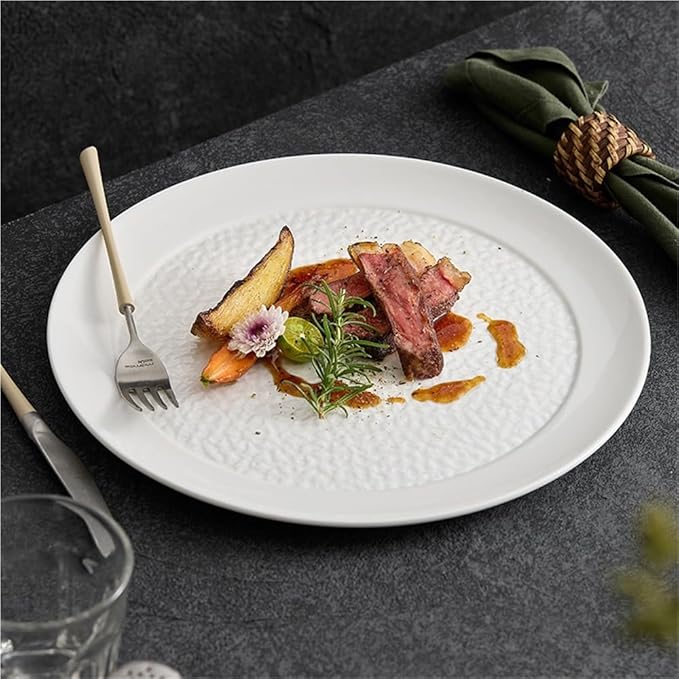 Camping Plates Ceramic Large Plate Vegetable Household Western Steak Flat Hotel Tableware Plates Decorative Plate(13 inches)