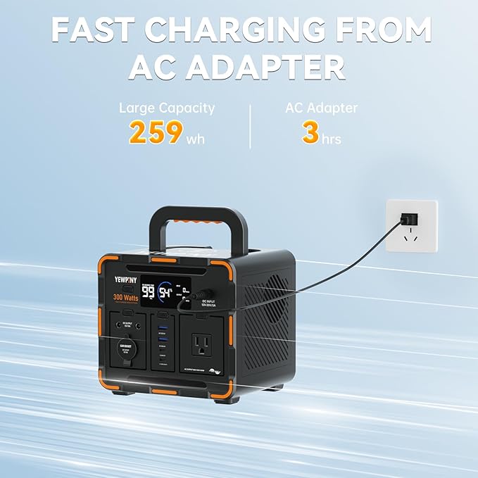 300W Portable Power Station, Solar Generator 259Wh, 70,000mAh LiFePO4 Battery with 65W USB-C PD&Pure Sine Wave AC, Solar Charging for Camping,Home,Emergency Power(SOS Light & LCD Display)
