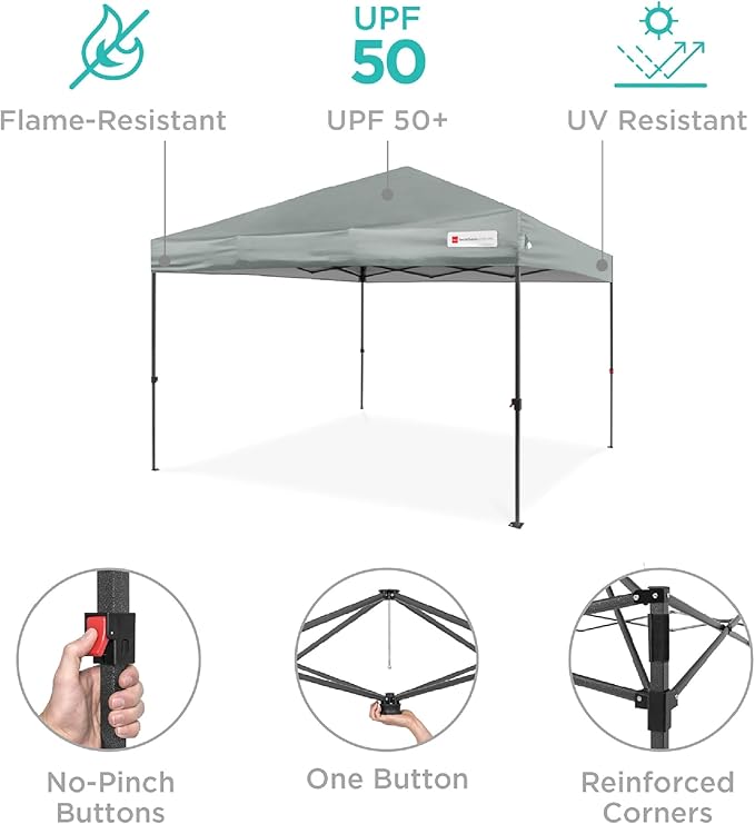 Best Choice Products 10x10ft Pop Up Canopy Tent, Outdoor Shade, 1 Person 1 Minute Set Up, Carry Case, 4 Weight Bags - Silver