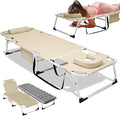 DoCred 3 in 1 Sun Tanning Chair Oversized with Face Arm Hole, Heavy Duty Folding Chaise Lounge Chairs, 5-Position Outdoor Lounge Chair for Beach, Pool, Lawn, Yard, Patio
