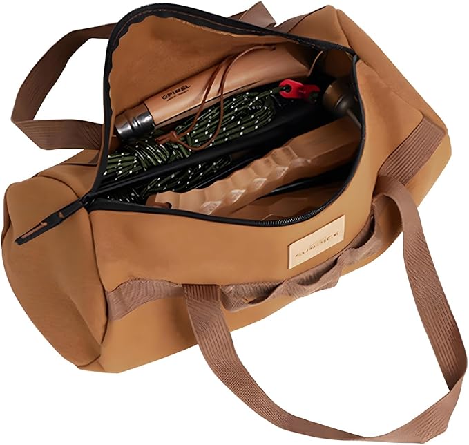 TBACW Canvas Tool Storage Bag with Zipper - Organizer for Tools, Tent Stakes & Poles, Durable Fabric Utility Pouch for Outdoor Hunting Hiking Camping Gear (Khaki)