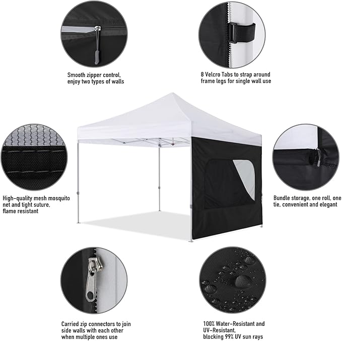 COOSHADE Instant SunWall 8x8 SideWall for Pop up Canopy Tent, 1 Pack Sidewall with Mesh Window Only, Black