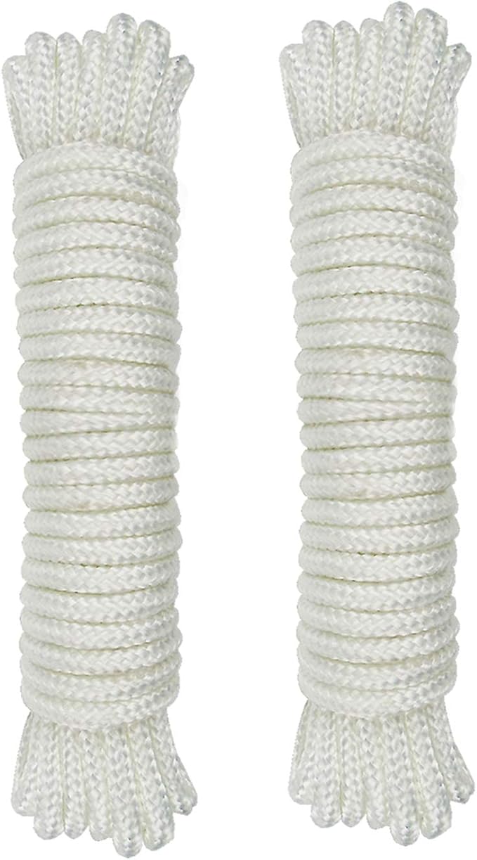(1/8 inch) 3mm Nylon Rope 25feet Solid Braid,Multipurpose Utility Cord Line,High Strength White Utility Rope Cord Nylon Twine,Commercial, Anchors,Crafts,Blocks,Pulleys,Towing,Cargo,Tie-Downs(25ftx2)