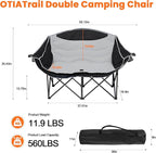Double Camping Chair Loveseat with Cup Holders, 2 Person Folding Outdoor Chair, 550lbs Heavy Duty, 600D Oxford Fabric Padded Seat, Portable Camping Couch for Camping and Sports Event
