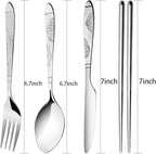 6 Pack Reusable Flatware Sets Knife, Fork, Spoon, Chopsticks, 24Pcs Portable Travel Stainless Steel Tableware Dinnerware with Carrying Case