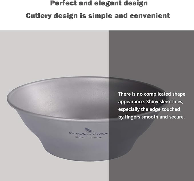 Boundless Voyage Ultralight Titanium Bowl Pan Plate Dish with Carry Bag Outdoor Camping Portable Tableware Cookware (Ti15164B (600ml Bowl))
